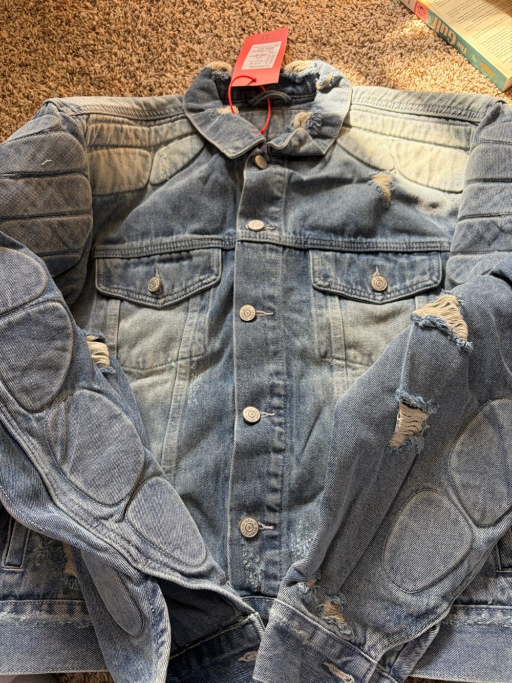 Distressed Blue Denim Jacket for Men L